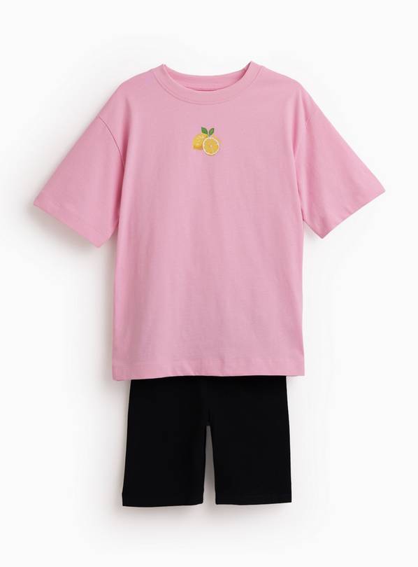 Pink & Black Jersey T-Shirt & Shorts Set 13 years
